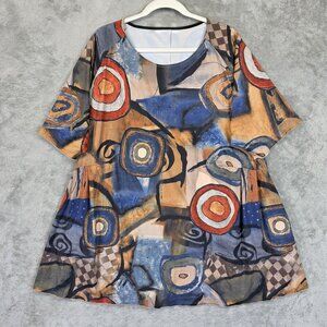 3potato Shirt Womens L/XL Multicolor Abstract Tunic Short Sleeve Scoop Neck